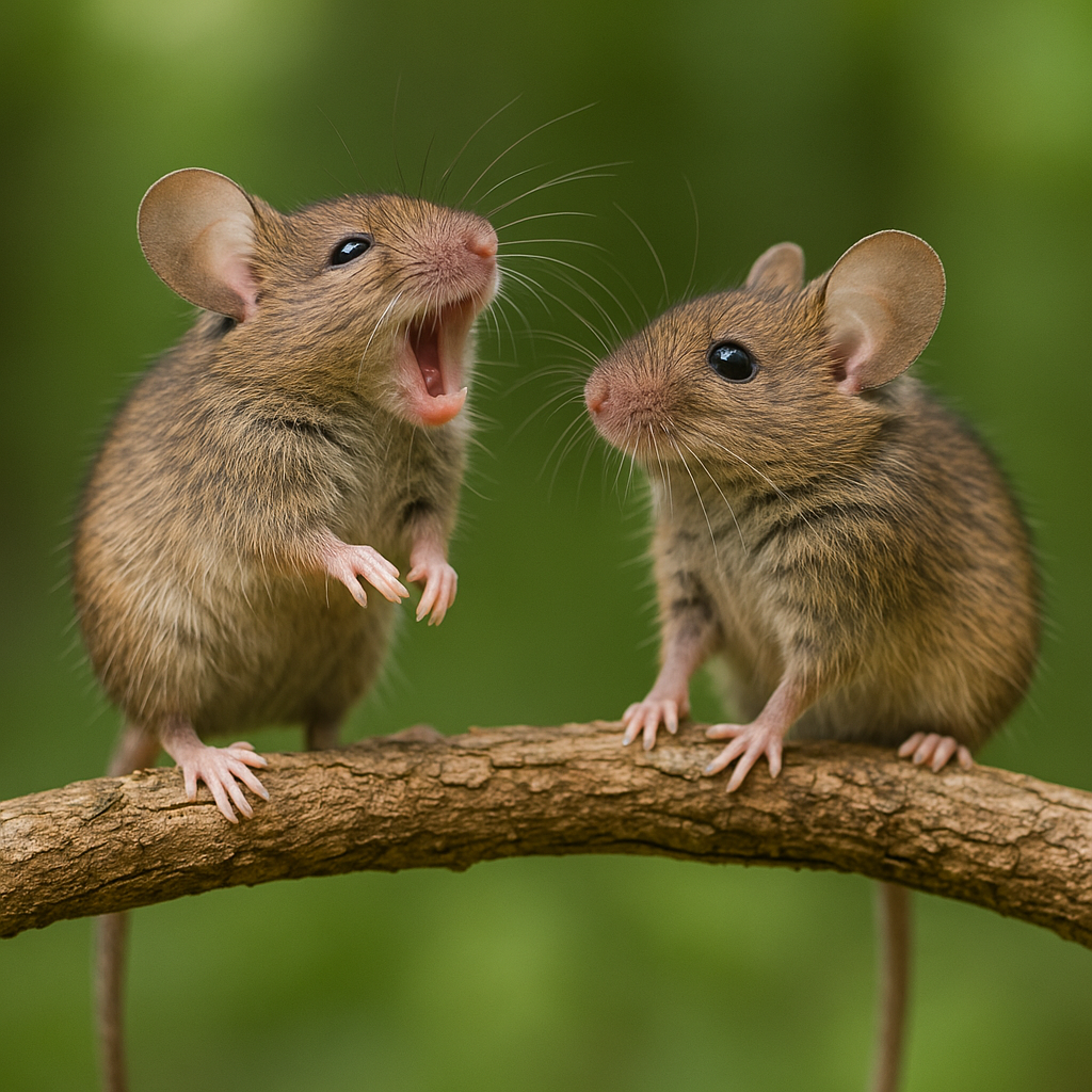 Ratón silvestre emitiendo sonidos en la naturaleza